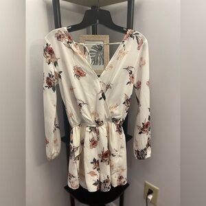 One Clothing Cream Floral Long Sleeve Romper